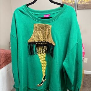 QUEEN OF SPARKLES Green Sweatshirt with leg lamp Design